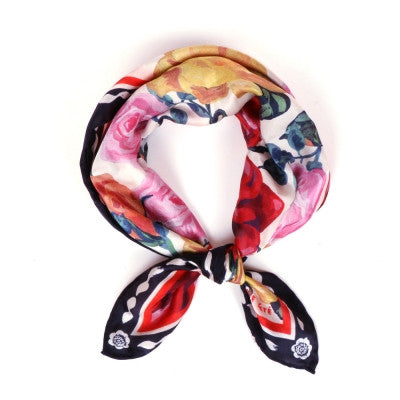 Fashion Silk Petit Square Scarf Nathalie Lete Shawl Wrap - Roses