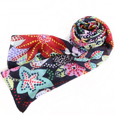 Fashion Silk Long Scarf Nathalie Lete Shawl Wrap - Flowers Dots