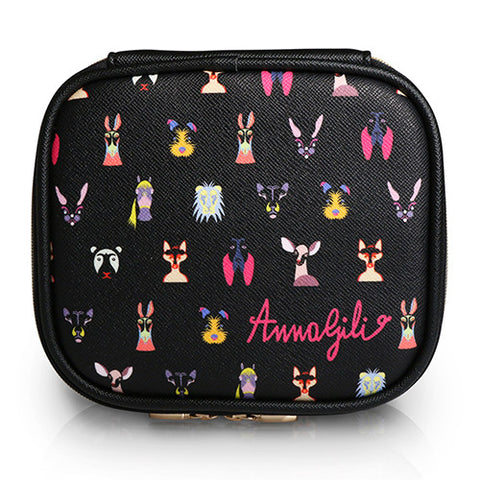 Square Cosmetic Pouch Anna Gili - Animals Signature Black