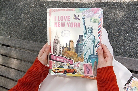 Vintage Collage Stitch Line Note (L) -New York