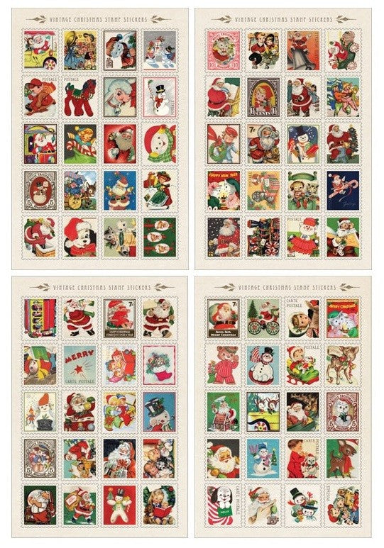 Vintage Christmas Stamp Stickers-Merry & Happy
