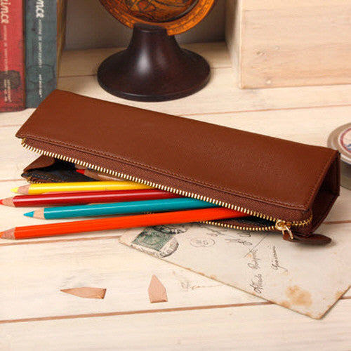 FLAT PENCIL POUCH BROWN
