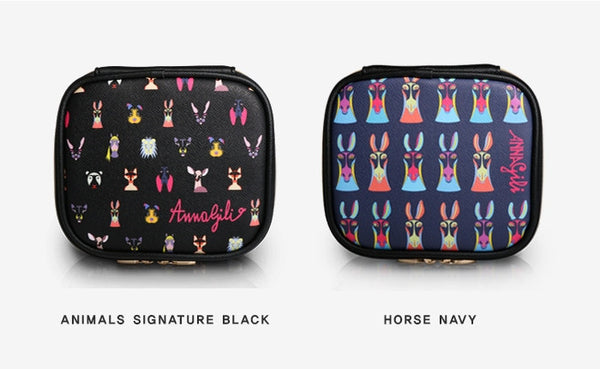 Square Cosmetic Pouch Anna Gili - Animals Signature Black