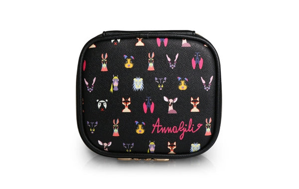 Square Cosmetic Pouch Anna Gili - Animals Signature Black