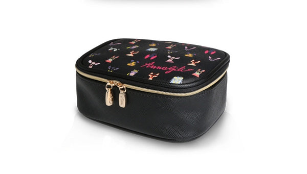 Square Cosmetic Pouch Anna Gili - Animals Signature Black