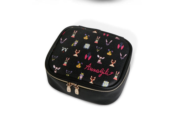 Square Cosmetic Pouch Anna Gili - Animals Signature Black