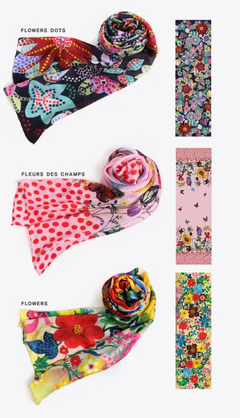 Fashion Silk Long Scarf Nathalie Lete Shawl Wrap - Fleurs des Champs